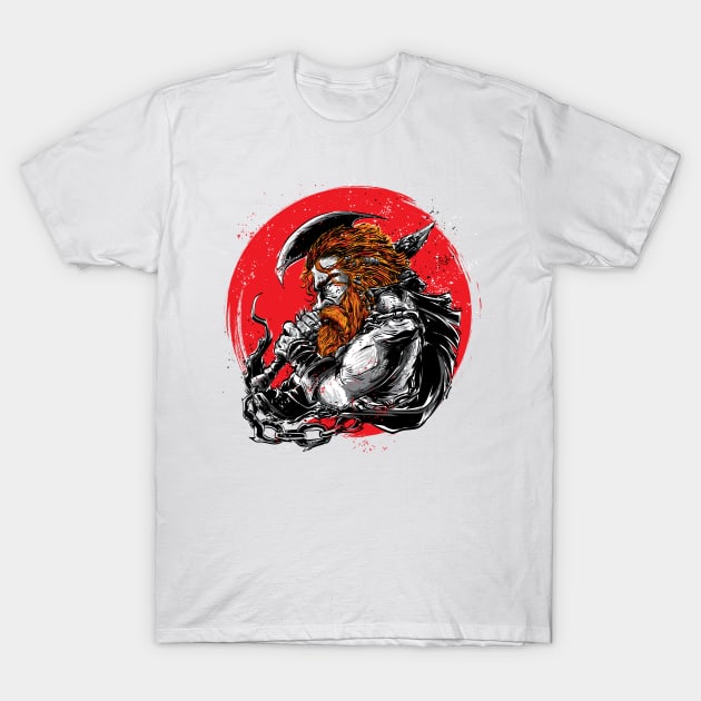 Viking Man with Red Moon T-Shirt by Charaf Eddine